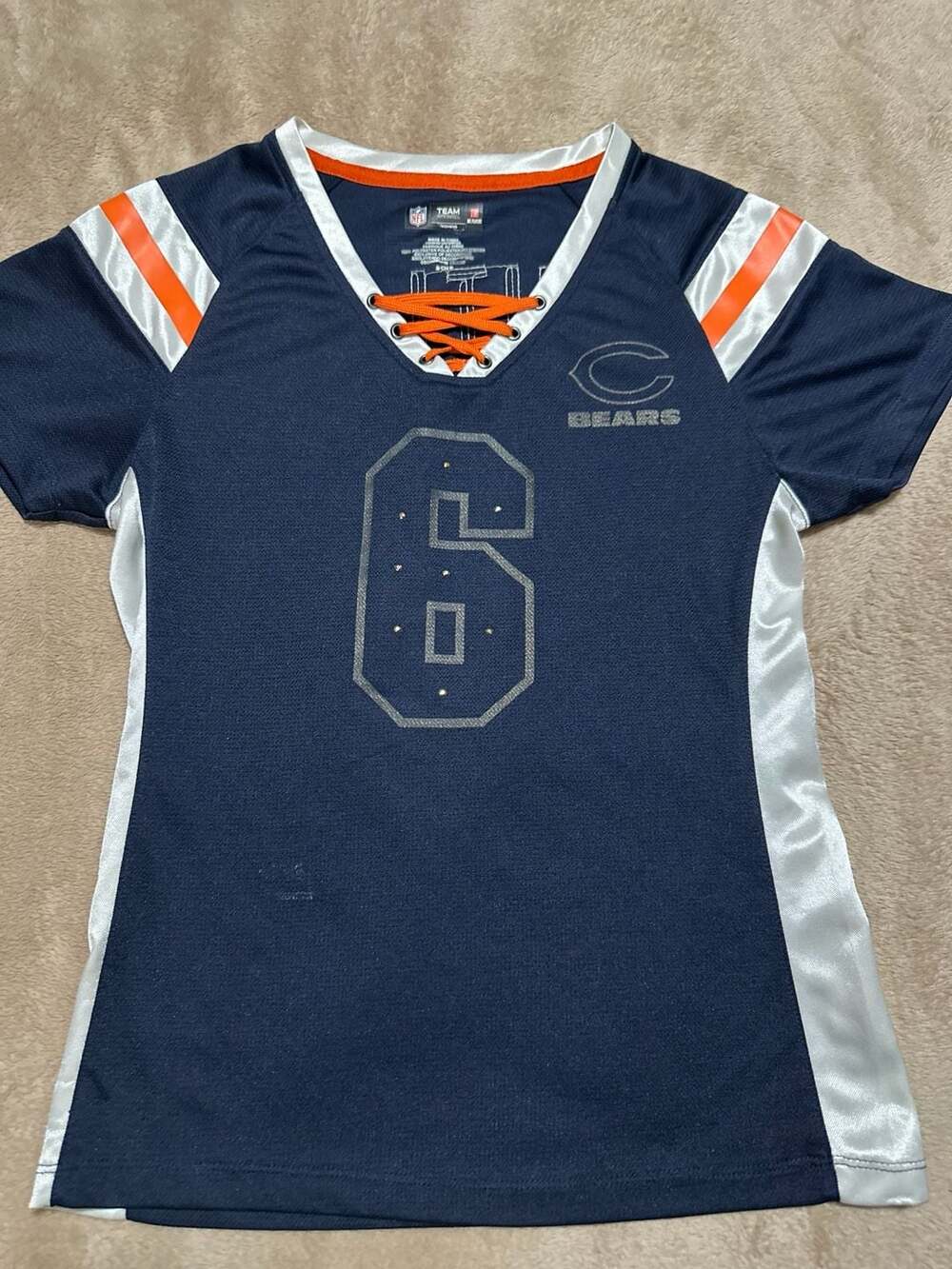 Chicago Bears Jay Cutler #6 Women's Lace-Up Sequins & Studded Jersey Small